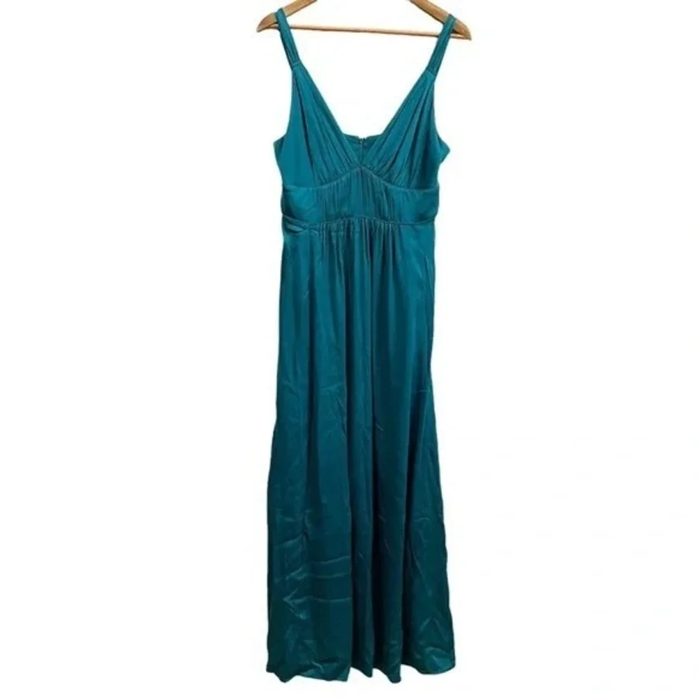 Banana Republic Teal Silk Blend Maxi Dress V-Neck Empire Waist Tall Size 12 - Picture 1 of 11